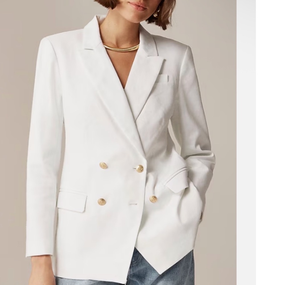 J Crew‎ Greta Double Breasted Gold Button Blazer White Linen Blend Womens 10P
